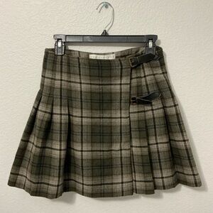 The Limited Vintage Green Plaid Pleated Wool Blend Mini Skirt with Buckles